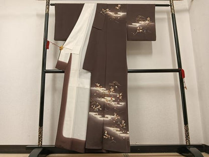 平和屋着物●訪問着　友禅　駒刺繍　草花　折り鶴　暈し染め　金彩　正絹　逸品　AABG5761ph