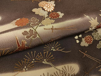平和屋着物●訪問着　友禅　駒刺繍　草花　折り鶴　暈し染め　金彩　正絹　逸品　AABG5761ph
