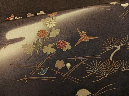 平和屋着物●訪問着　友禅　駒刺繍　草花　折り鶴　暈し染め　金彩　正絹　逸品　AABG5761ph