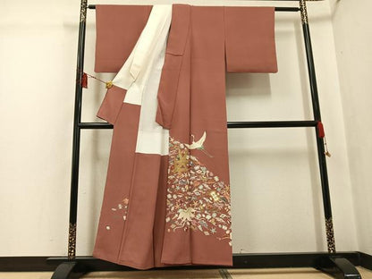 平和屋着物●豪華色留袖　友禅　刺繍　飛鶴宝尽くし　金彩　正絹　逸品　AABG5762ph
