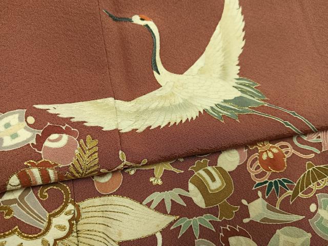 平和屋着物●豪華色留袖　友禅　刺繍　飛鶴宝尽くし　金彩　正絹　逸品　AABG5762ph