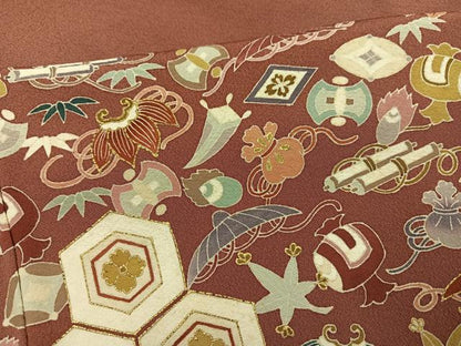 平和屋着物●豪華色留袖　友禅　刺繍　飛鶴宝尽くし　金彩　正絹　逸品　AABG5762ph