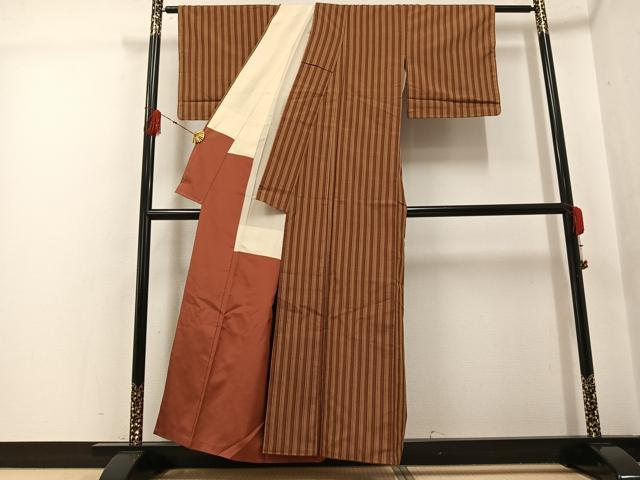 平和屋着物●本場黄八丈　綾織　足高貴　間道　正絹　逸品　AABG5764ph 平和屋着物○本場黄八丈 綾織 足高貴 間道 正絹 逸品 AABG5764ph