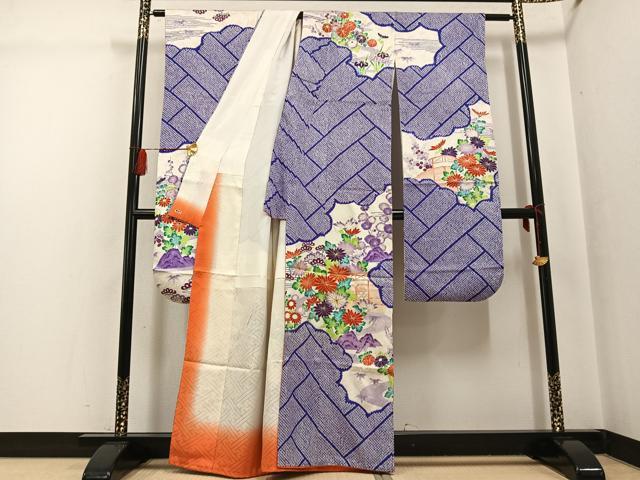 平和屋着物●豪華振袖　駒刺繍　絞り　草花文　金彩　三越扱い　正絹　逸品　AABG5765ph