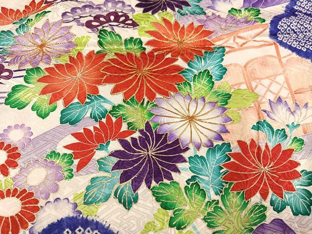 平和屋着物●豪華振袖　駒刺繍　絞り　草花文　金彩　三越扱い　正絹　逸品　AABG5765ph