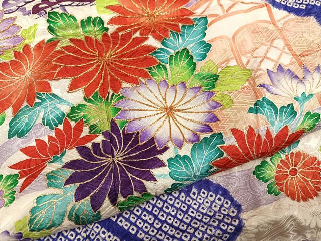 平和屋着物●豪華振袖　駒刺繍　絞り　草花文　金彩　三越扱い　正絹　逸品　AABG5765ph
