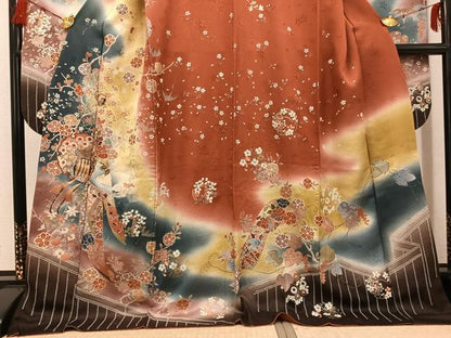 平和屋着物●豪華振袖　雪輪御所車花文　暈し染め　金彩　ロング丈　正絹　逸品　AABG5766ph