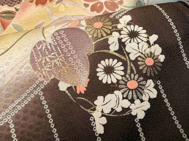 平和屋着物●豪華振袖　雪輪御所車花文　暈し染め　金彩　ロング丈　正絹　逸品　AABG5766ph