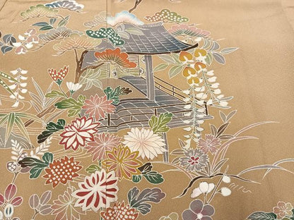平和屋着物●訪問着　友禅　風景草花文　正絹　逸品　AABG5769ph