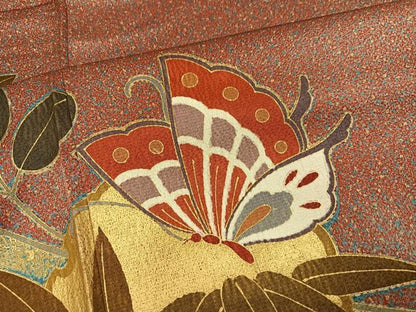 平和屋着物●豪華振袖　駒刺繍　雪輪花蝶文　金彩　ロング丈　正絹　逸品　AABG5773ph
