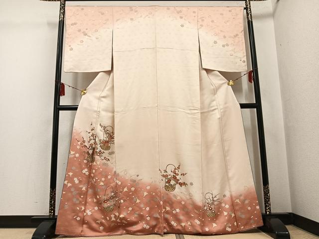 平和屋着物●訪問着　刺繍　花篭文　暈し染め　金彩　やまと誂製　正絹　逸品　AABG5776ph