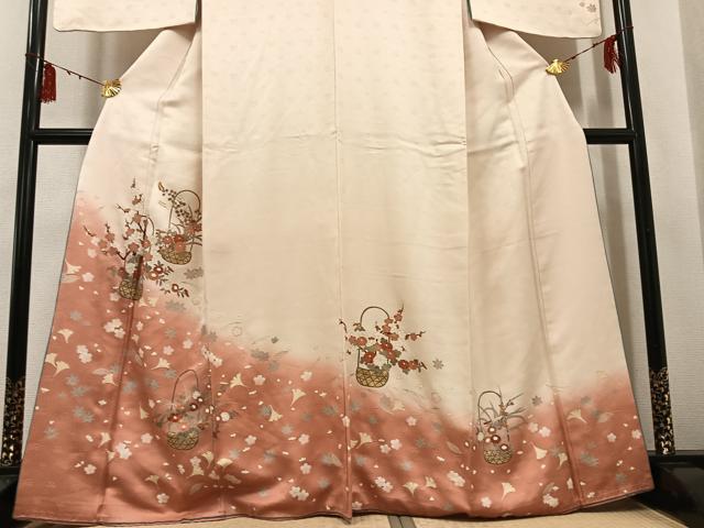 平和屋着物●訪問着　刺繍　花篭文　暈し染め　金彩　やまと誂製　正絹　逸品　AABG5776ph