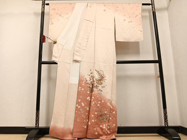 平和屋着物●訪問着　刺繍　花篭文　暈し染め　金彩　やまと誂製　正絹　逸品　AABG5776ph