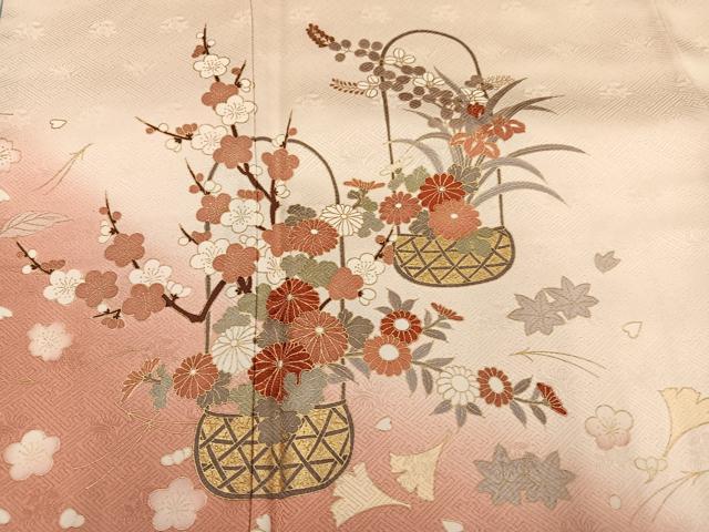 平和屋着物●訪問着　刺繍　花篭文　暈し染め　金彩　やまと誂製　正絹　逸品　AABG5776ph