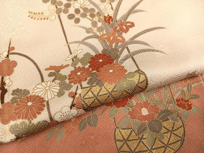 平和屋着物●訪問着　刺繍　花篭文　暈し染め　金彩　やまと誂製　正絹　逸品　AABG5776ph