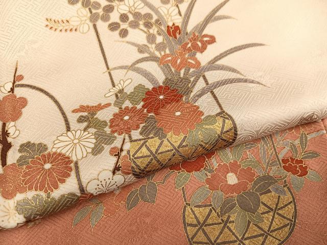 平和屋着物●訪問着　刺繍　花篭文　暈し染め　金彩　やまと誂製　正絹　逸品　AABG5776ph