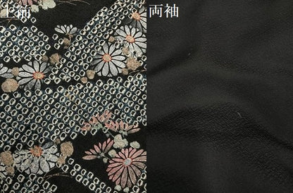 平和屋着物●訪問着　手描き　絞り　花尽くし　黒地　銀彩　正絹　逸品　AABG5777ph