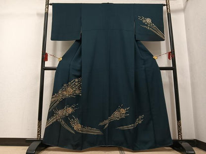 平和屋着物●訪問着　手描き　草花文　金糸　正絹　逸品　AABG5778ph