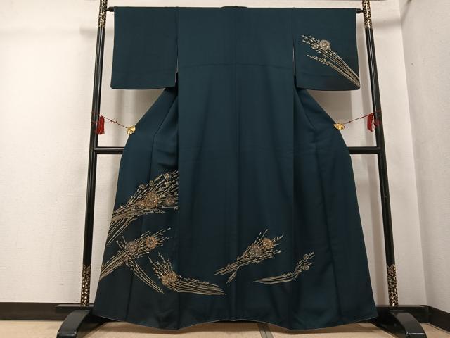 平和屋着物●訪問着　手描き　草花文　金糸　正絹　逸品　AABG5778ph