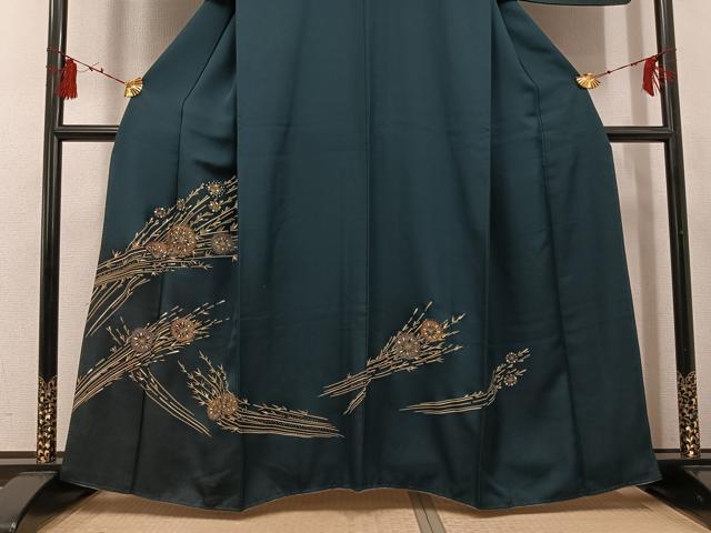 平和屋着物●訪問着　手描き　草花文　金糸　正絹　逸品　AABG5778ph
