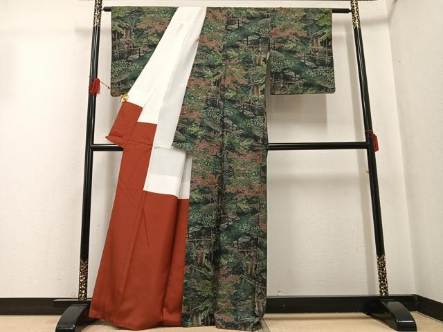 平和屋着物●本場大島紬　カタス7マルキ　総絣　風景樹林文　正絹　逸品　AABG5779ph