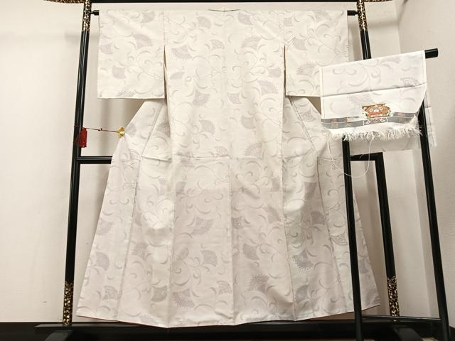 平和屋着物●本場大島紬　白大島　花唐草文　証紙付き　正絹　逸品　AABG5780ph