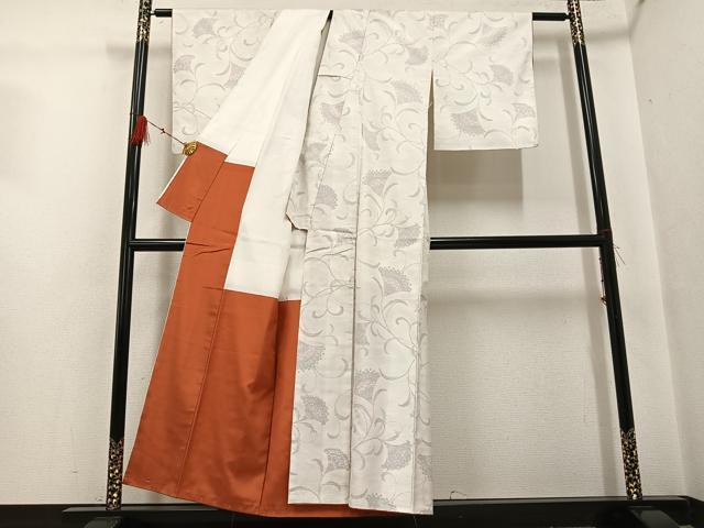 平和屋着物●本場大島紬　白大島　花唐草文　証紙付き　正絹　逸品　AABG5780ph