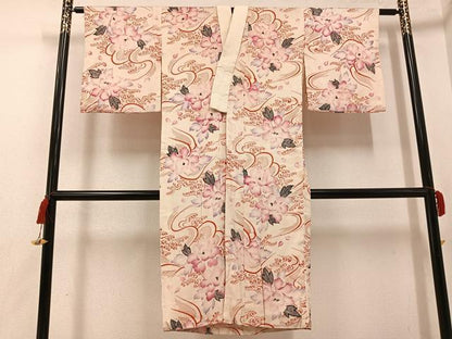 平和屋着物●アンティーク　大正ロマン　長襦袢　袷　立波花文　正絹　逸品　AABG5781ph