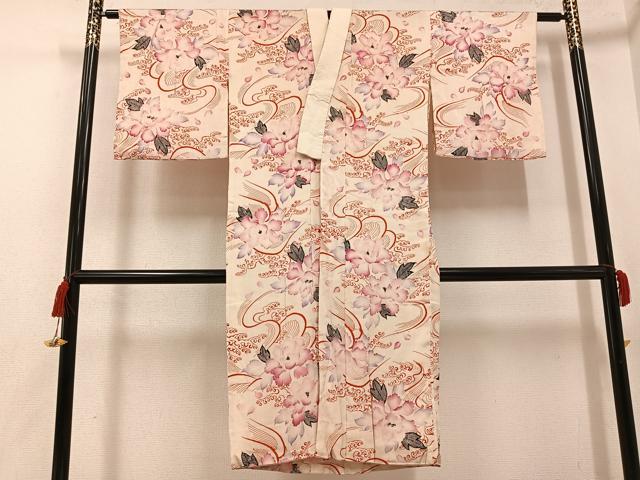 平和屋着物●アンティーク　大正ロマン　長襦袢　袷　立波花文　正絹　逸品　AABG5781ph
