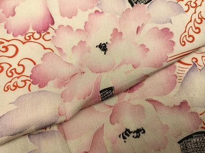 平和屋着物●アンティーク　大正ロマン　長襦袢　袷　立波花文　正絹　逸品　AABG5781ph