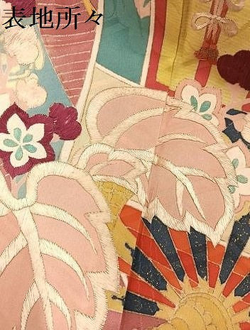平和屋着物●セミアンティーク　小振袖　二尺袖　駒刺繍　御所車鳳凰草花文　正絹　逸品　AABG5784ph