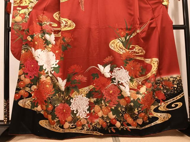 平和屋着物●豪華振袖　飛鶴流水花文　金彩　正絹　逸品　AABG5786ph