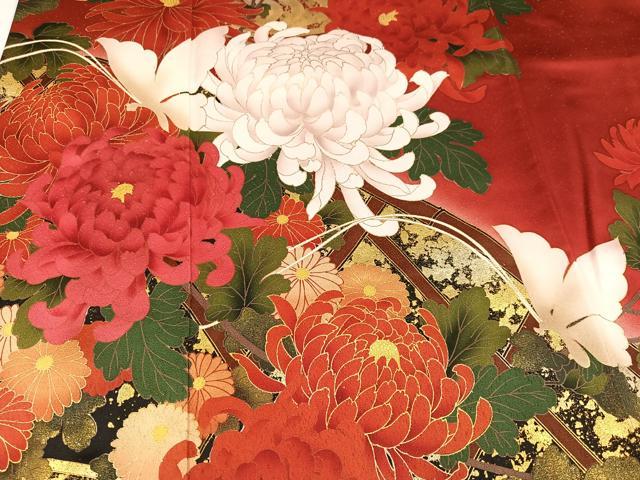平和屋着物●豪華振袖　飛鶴流水花文　金彩　正絹　逸品　AABG5786ph