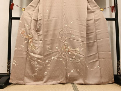 平和屋着物●訪問着　友禅　駒刺繍　草花文　金彩　正絹　逸品　AABG5788ph