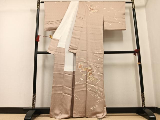 平和屋着物●訪問着　友禅　駒刺繍　草花文　金彩　正絹　逸品　AABG5788ph