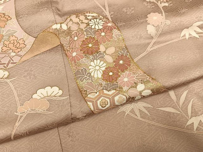 平和屋着物●訪問着　友禅　駒刺繍　草花文　金彩　正絹　逸品　AABG5788ph