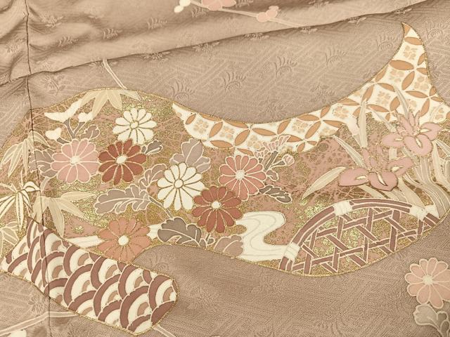 平和屋着物●訪問着　友禅　駒刺繍　草花文　金彩　正絹　逸品　AABG5788ph