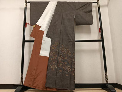 平和屋着物●本場大島紬　訪問着　刺繍　100亀甲　総詰め　梅　金糸　正絹　逸品　AABG5789ph