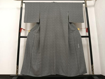 平和屋着物●庭野三樹夫　江戸小紋　草花文　黒地　さが美扱い　正絹　逸品　AABG5792ph