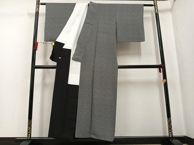 平和屋着物●庭野三樹夫　江戸小紋　草花文　黒地　さが美扱い　正絹　逸品　AABG5792ph