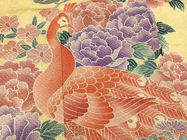 平和屋着物●名門　藤娘きぬたや・総絞り　振袖　孔雀花文　正絹　逸品　AABG5794ph