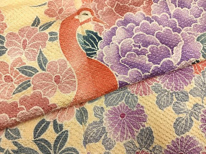 平和屋着物●名門　藤娘きぬたや・総絞り　振袖　孔雀花文　正絹　逸品　AABG5794ph
