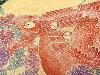 平和屋着物●名門　藤娘きぬたや・総絞り　振袖　孔雀花文　正絹　逸品　AABG5794ph
