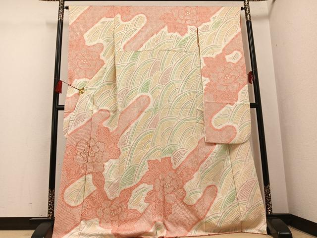 平和屋着物●豪華振袖　総絞り　駒刺繍　牡丹　正絹　逸品　AABG5797ph