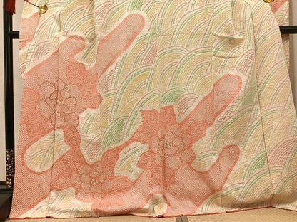 平和屋着物●豪華振袖　総絞り　駒刺繍　牡丹　正絹　逸品　AABG5797ph