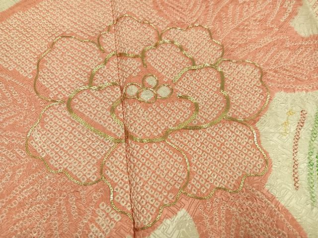 平和屋着物●豪華振袖　総絞り　駒刺繍　牡丹　正絹　逸品　AABG5797ph