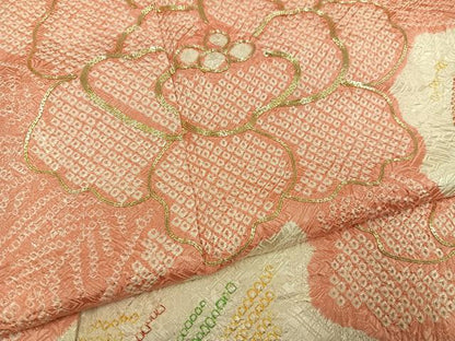 平和屋着物●豪華振袖　総絞り　駒刺繍　牡丹　正絹　逸品　AABG5797ph