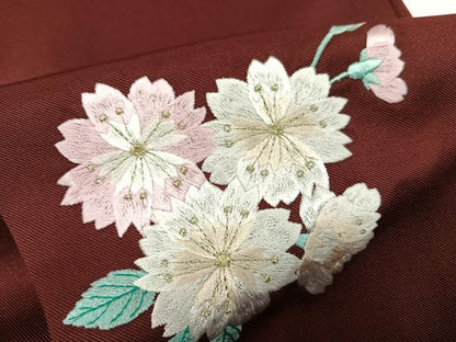 平和屋着物●女性　行灯袴　刺繍　舞桜文　洗える着物　未使用　AABG5800ph