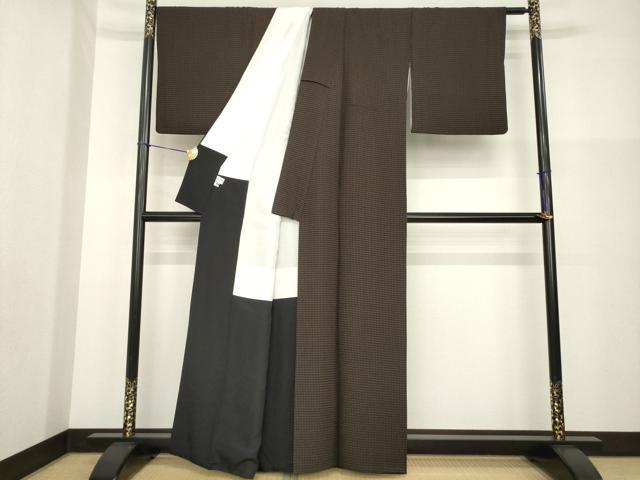 平和屋着物●上質な小紋　格子　正絹　逸品　AABG5805ck