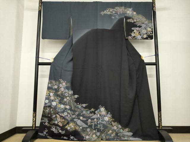 平和屋着物●訪問着　辻が花　黒地　金彩　正絹　逸品　AABG5806ck